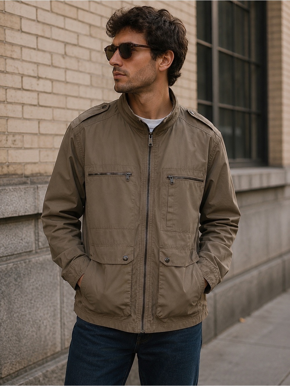 Marc New York Men's Brown Utility Military Jacket Size XXL Lightweight Casual